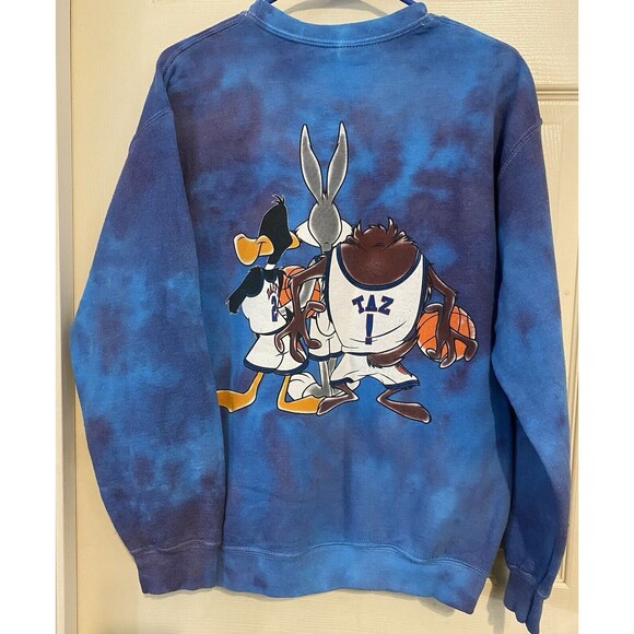 VTG SPACE JAM Looney Tunes Basketball Tie Dye Double Side Crew Neck Sweatshirt S - Picture 7 of 12